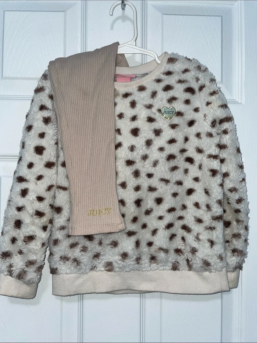 Juicy Couture Cream Faux Fur Leopard Pullover with Brown Spots